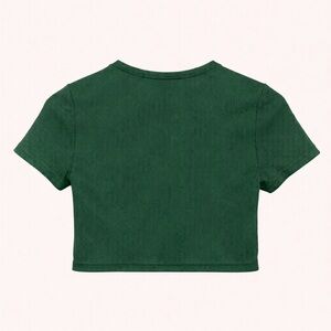 Green Ribbed Crop Top Short Sleeve Fitted Basic